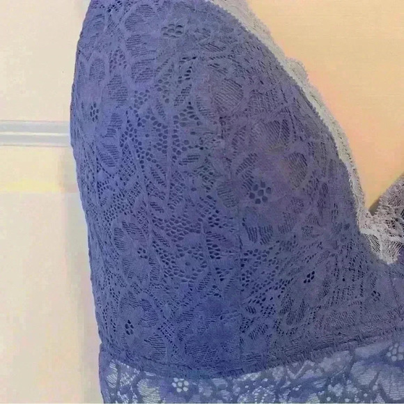 Aerie NWT Real Happy Women’s Size 38DD Wireless Lightly Lined Blue Lace Bralette - Picture 9 of 15